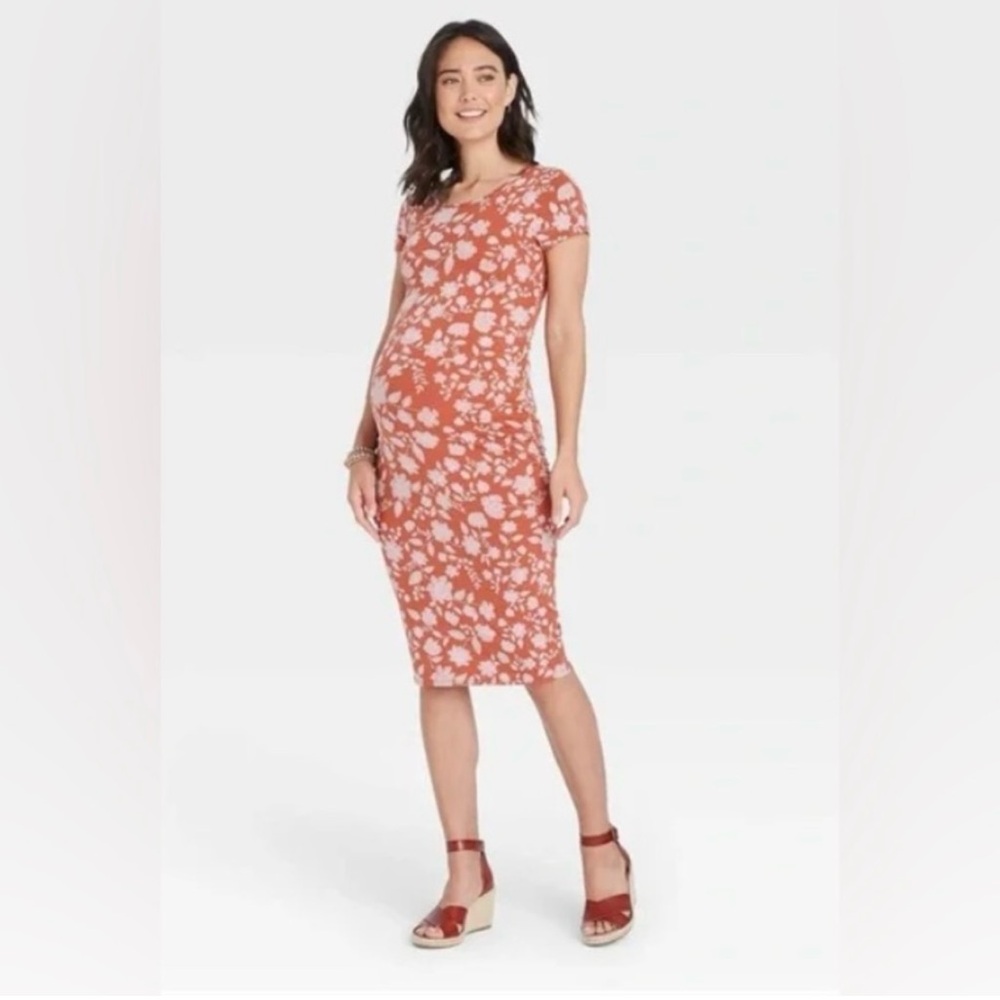 Isabel Ingrid & Isabel orange maternity dress with flowers EUC size M Women’s